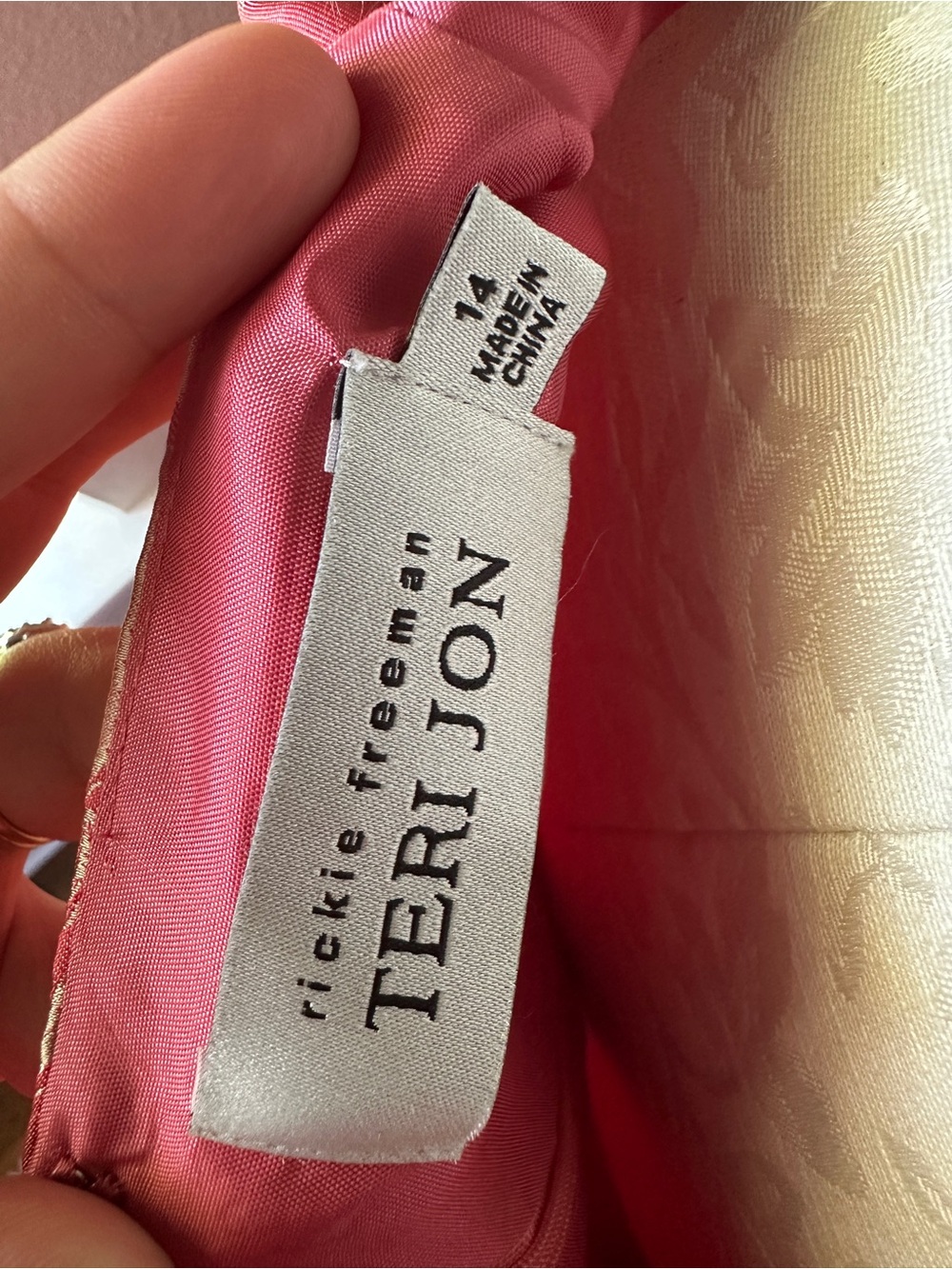 Rickie Freeman Teri Jon Pink Metallic Jacquard Bow Wedding Guest Dress 14 - Picture 7 of 12